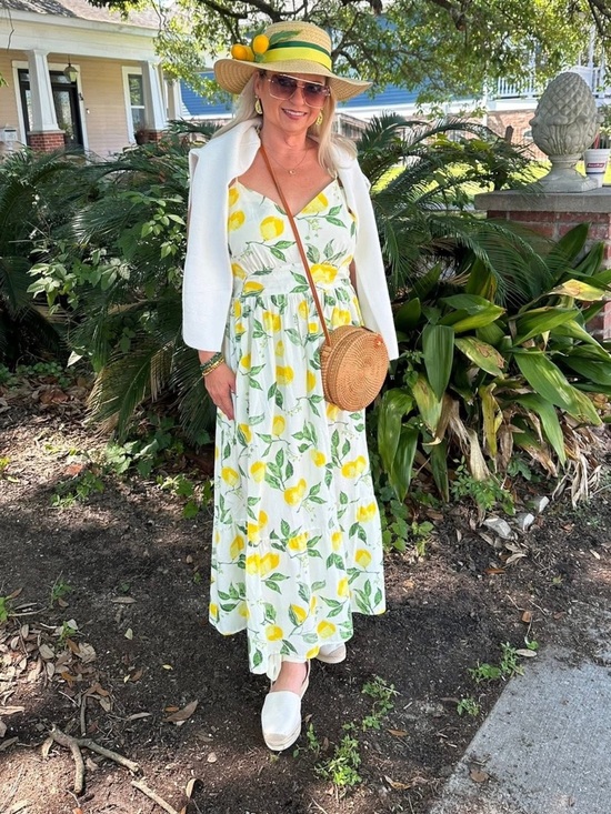 Layered With Love Dresses & Skirts - 100% cotton Lemon-Print Midi Dress with Adjustable Straps -with pockets